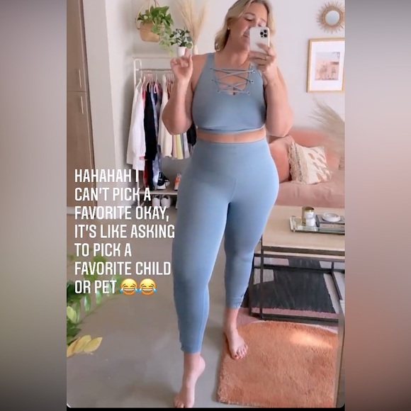 WAVE Beautiful SkyBlue 2pc Work Out Lycra Stretch Criss Cross Tank & Leggings XL - Picture 14 of 15